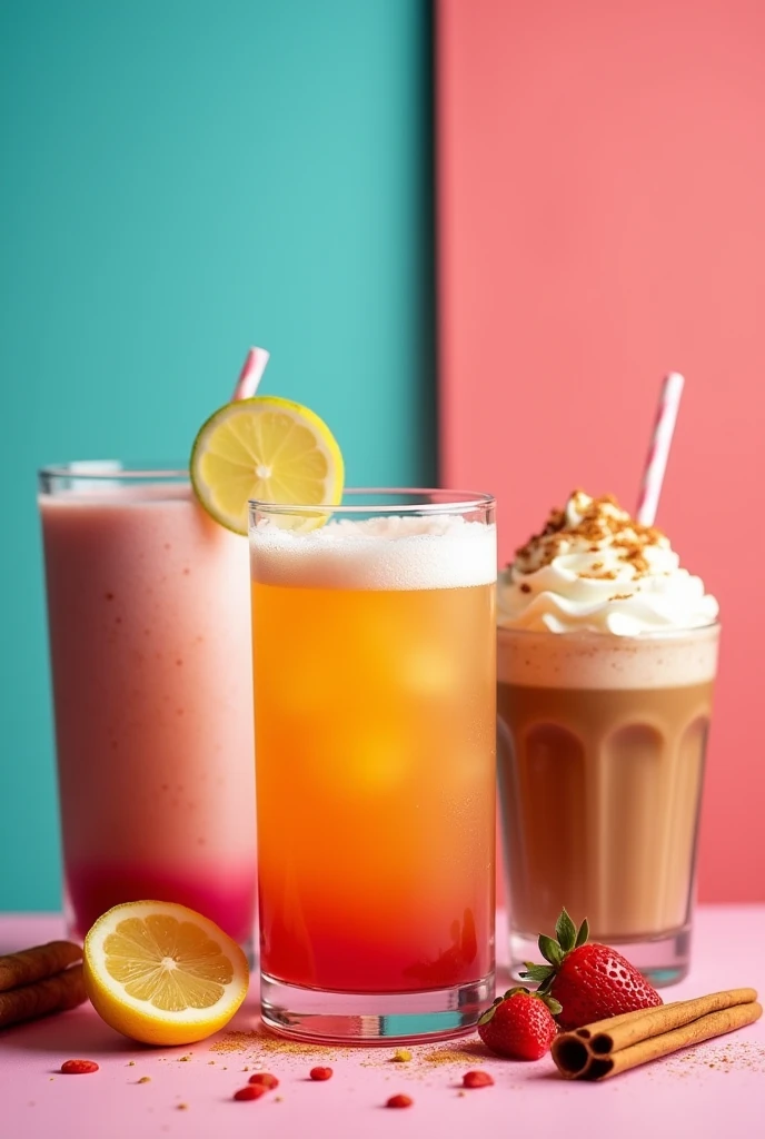 A poster with a michelda, a smoothie and a frappuccino for sale