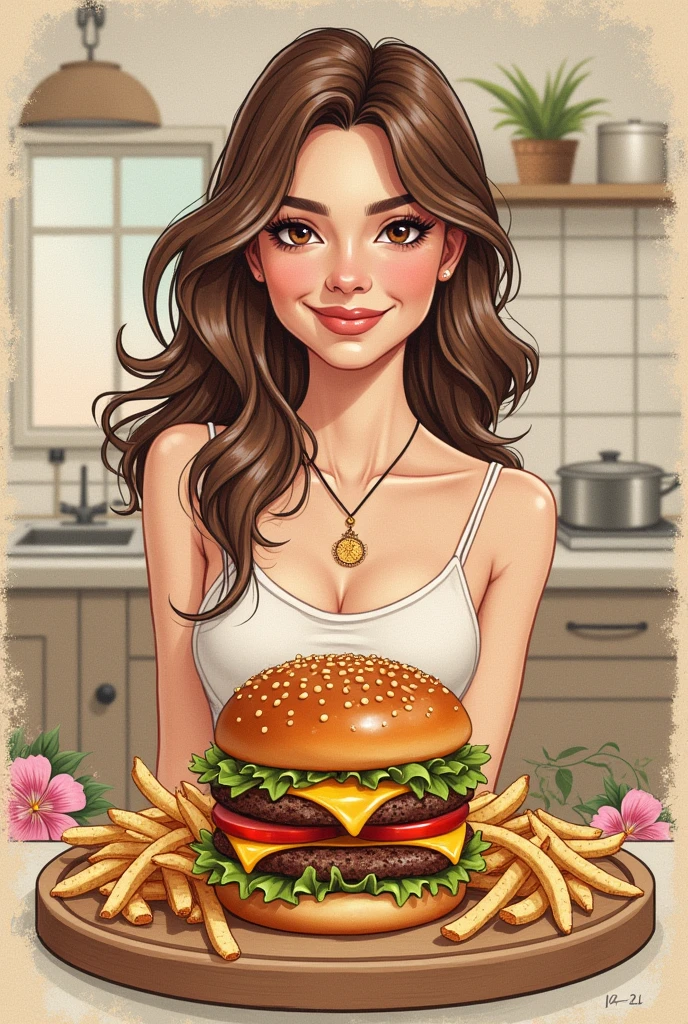 Create an invitation to invite my girlfriend to eat a burger at my house today at 7pm, include burger designs, something like an invitation or flyer