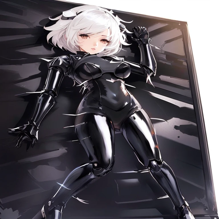 Anime - Style image of a woman in a black latex suit, Shining black armor, 2B Nier Automata, wearing a black catsuit, 2b ..., 2b, completely covered in metal armor, 2b ... from nier automata, Nier Automata 2b, Wrapped in black tentacles, completely robot!! Cat girl, Dark colored suit, Perfect android girl