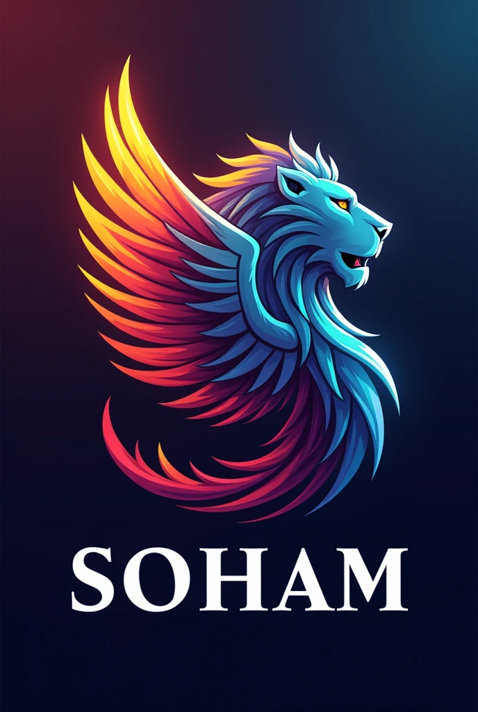 Logo of name soham  with eagle wing and lion attitude 
With colour full design 