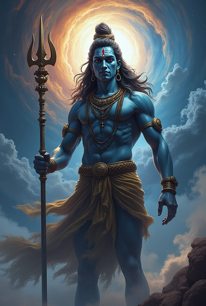 lord shiva with sharp trisulam universe background nice face 