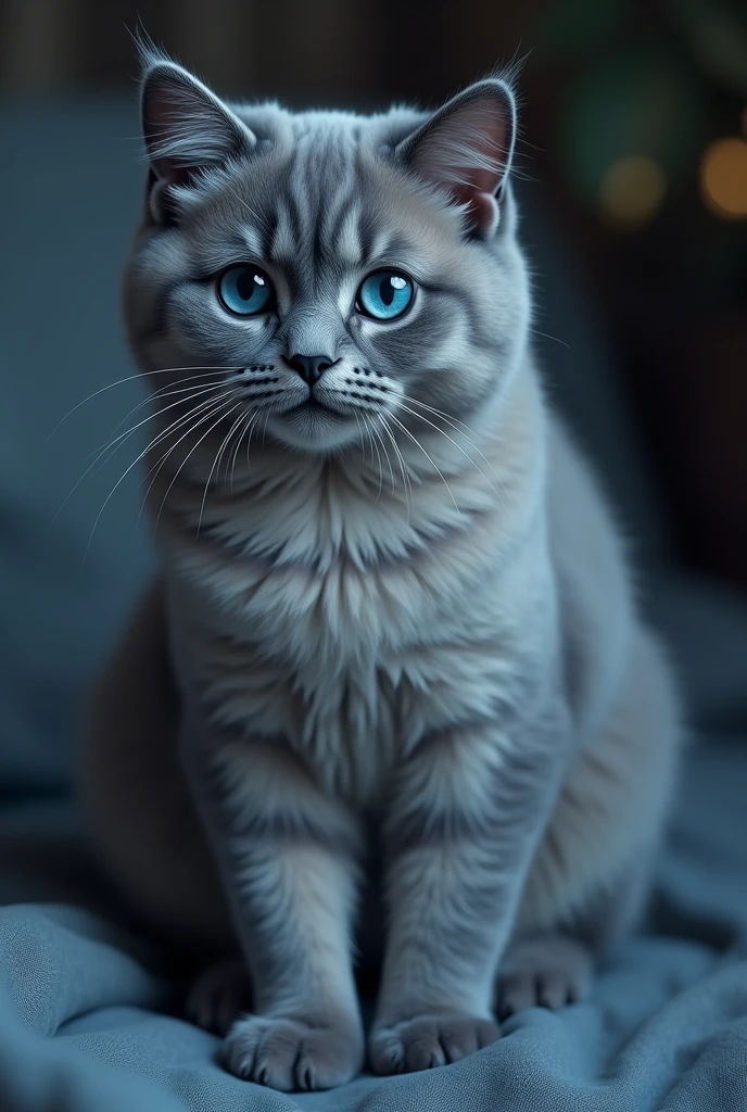 Blue-gray cat with blue eyes