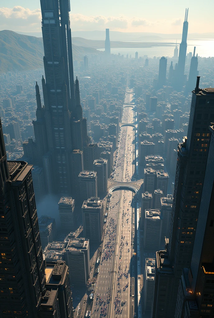 City from the film Trunk Legacy seen from above in 2560 by 1440 format