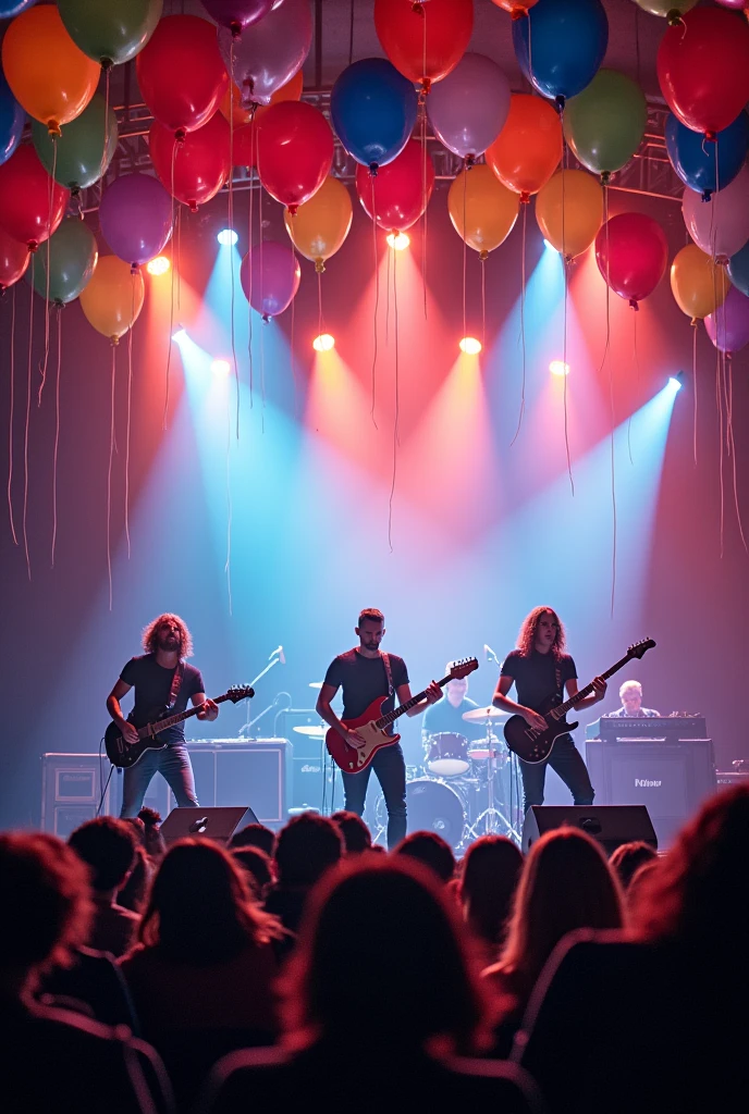 Rock show decorated with birthday balloons. Realista
