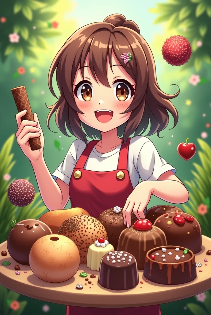 logo,Kizi, anime food, baking art, brigadiers frescas ao fundo, candies, Truffles, brigadiers, chocolates, candies finos, brownhair