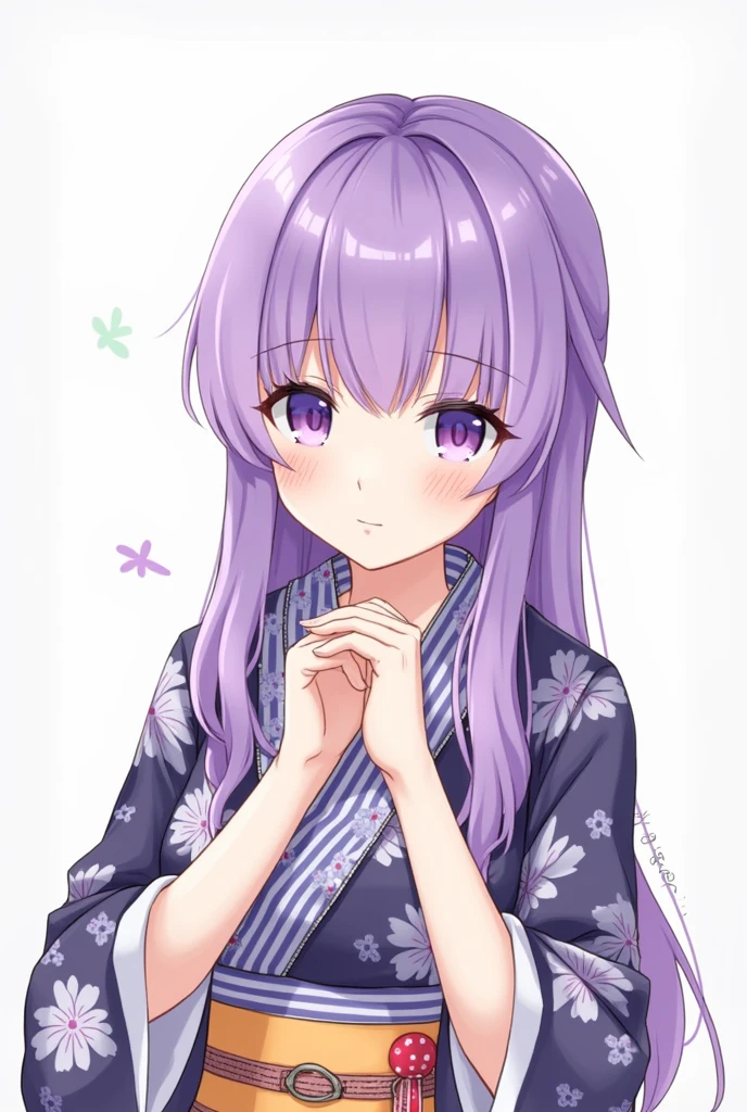 (One person、slim、Small breasts、Center Parting、Purple Hair、Purple eyes、low length、)、kimono、patient、high quality, 最high quality, High resolution、No background