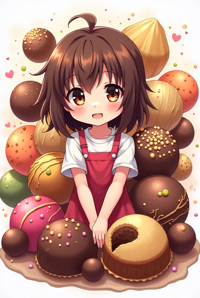 logo,Kizi, anime food, brigadiers ao fundo, candies, Truffles, brigadiers, chocolates, candies finos, brownhair