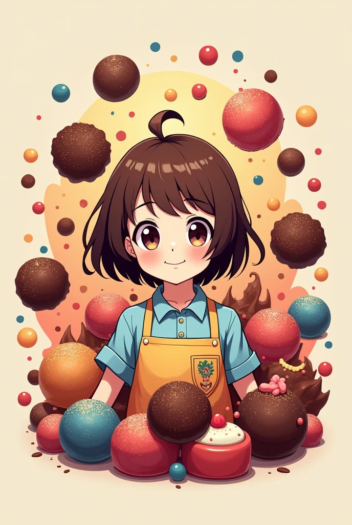 logo,Kizi, anime food, brigadiers ao fundo, candies, Truffles, brigadiers, chocolates, candies finos, brownhair