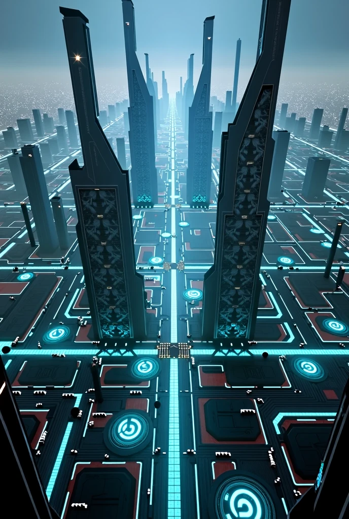 City from the movie Tron Legacy seen from above in 2560 by 1440 format