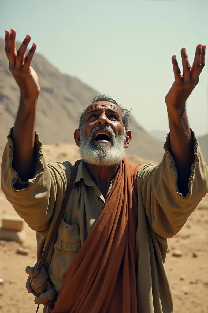 A poor man is raising both his hands and asking Allah for medicine