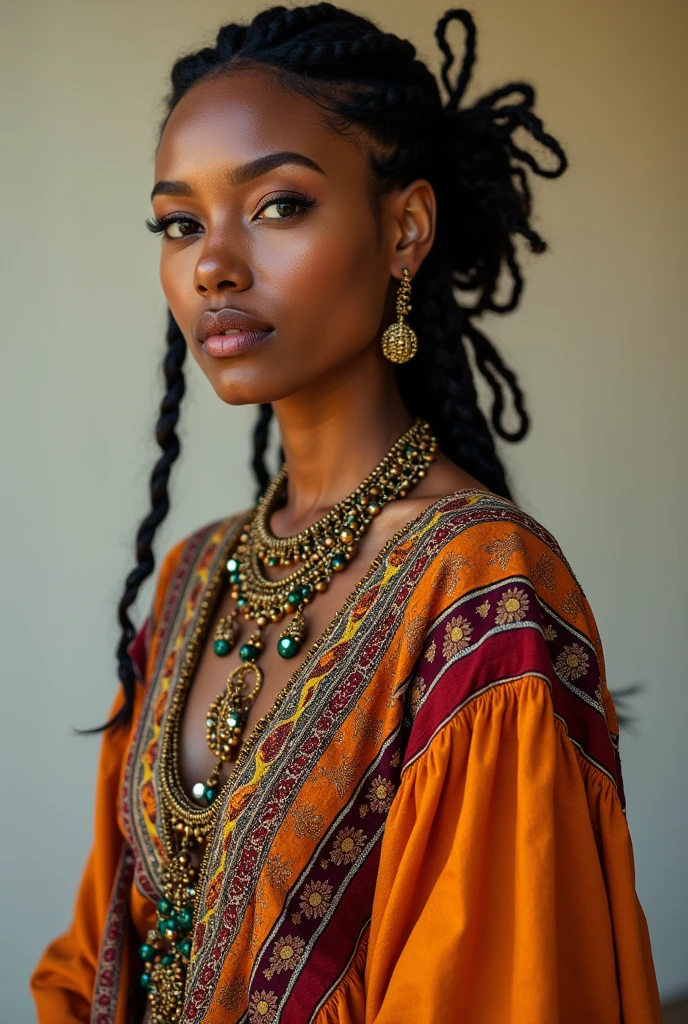 A full-body image of a beautiful  Ethiopian singer 
