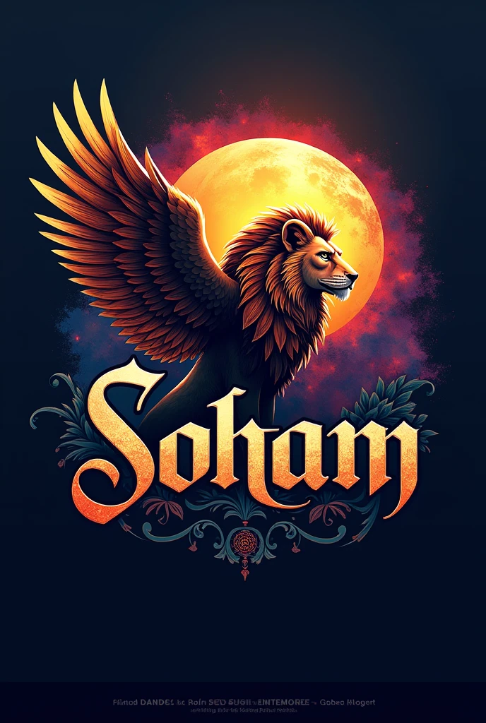 Logo of name soham with eagle wing and lion attitude
With colour full design with cursive font