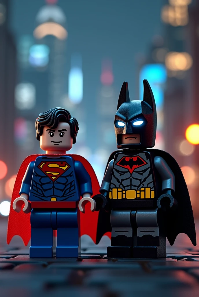 Superman and Batman in lego art, night