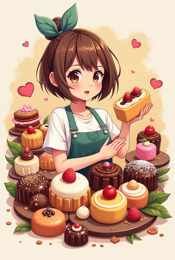 logo,Kizi, anime food, baking art, brigadiers frescas ao fundo, candies, Truffles, brigadiers, chocolates, candies finos, brownhair, negotiating with client