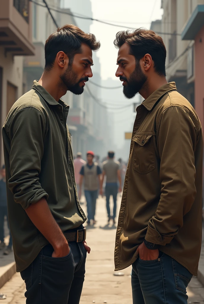 A man ask something but other man saw his empty pocket