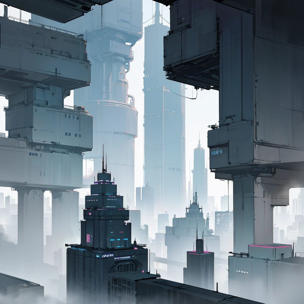 Panoramic view of a large landscape of a mega metropolis city with a futuristic retro future style with large buildings and large skyscrapers of sizes of 900 meters high that the buildings have all kinds of shapes and geometric shapes that the buildings are made of dark black metal and that the city is super technologically advanced that the city has everything that any city has and some small buildings ,that it has a dystopian style and that there is fog and that the architecture of the city is impressive and that it has a dystopian style and that the city is big 

