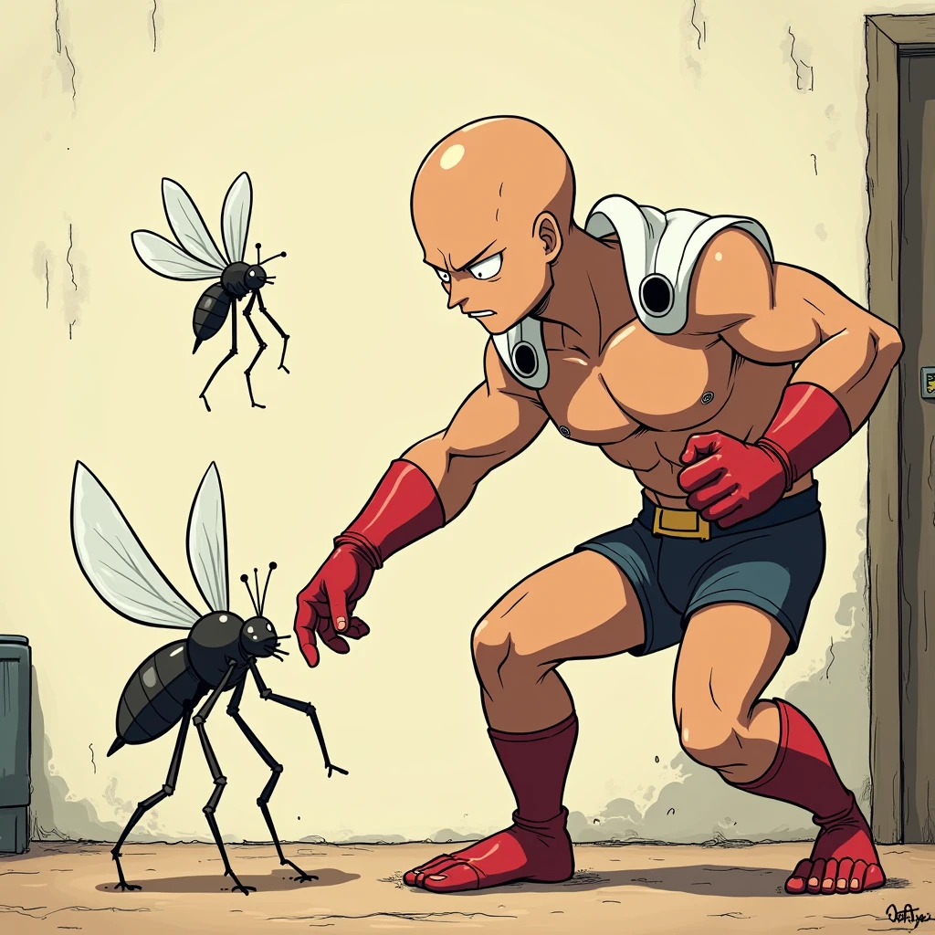 Saitama trying to kill a mosquito 