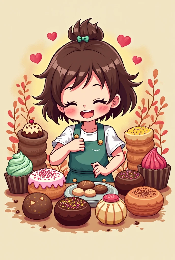 logo,Kizi, anime food, baking art, brigadiers frescas ao fundo, candies, Truffles, brigadiers, chocolates, candies finos, brownhair, 
faazendo brigadiers