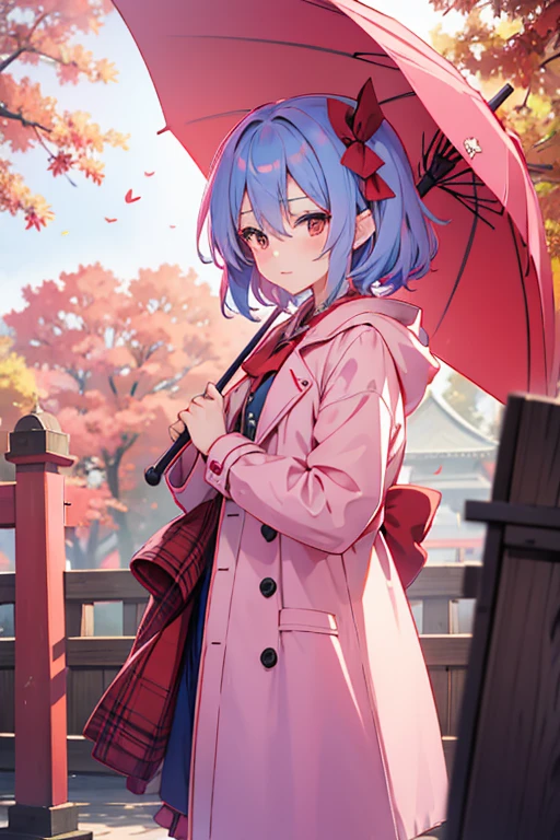 Remilia Scarlet,Blue Hair,autumn,Leisure,Pink coat,Umbrellas,Hari Shrine