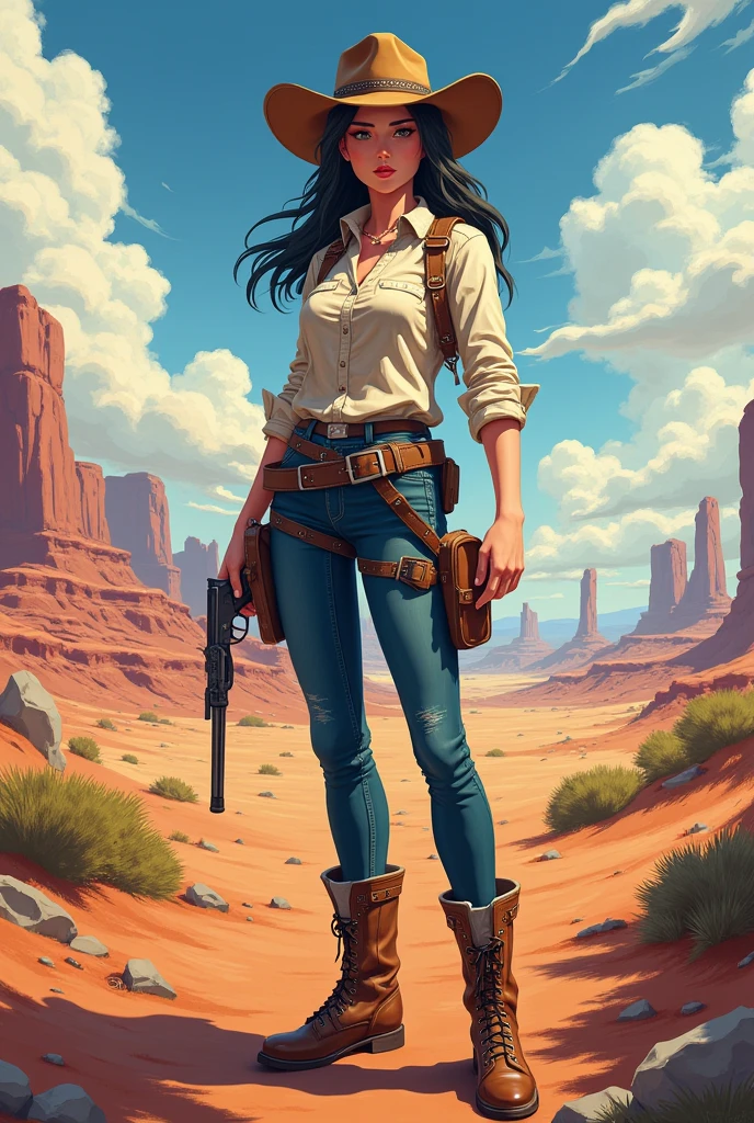 Create a female character in the Wild West era in anime RPG style