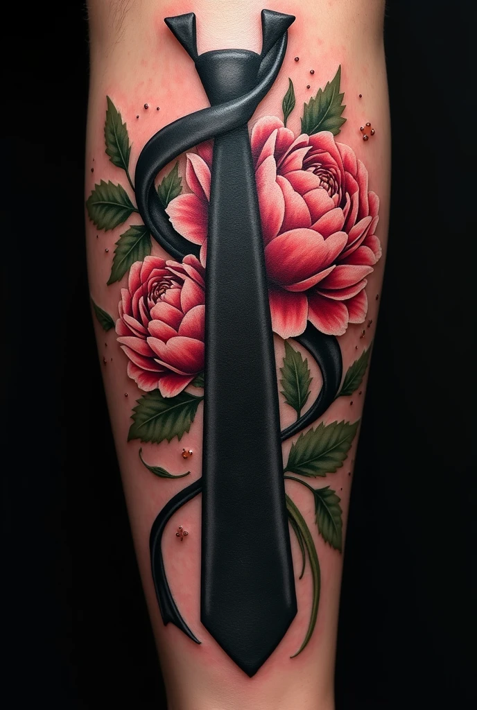 Flowers wrapped in a black tie as a tattoo idea 