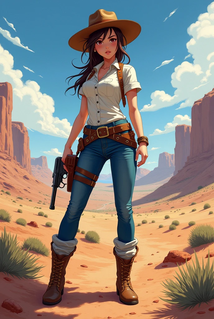 Create a female character in the Wild West era in anime RPG style