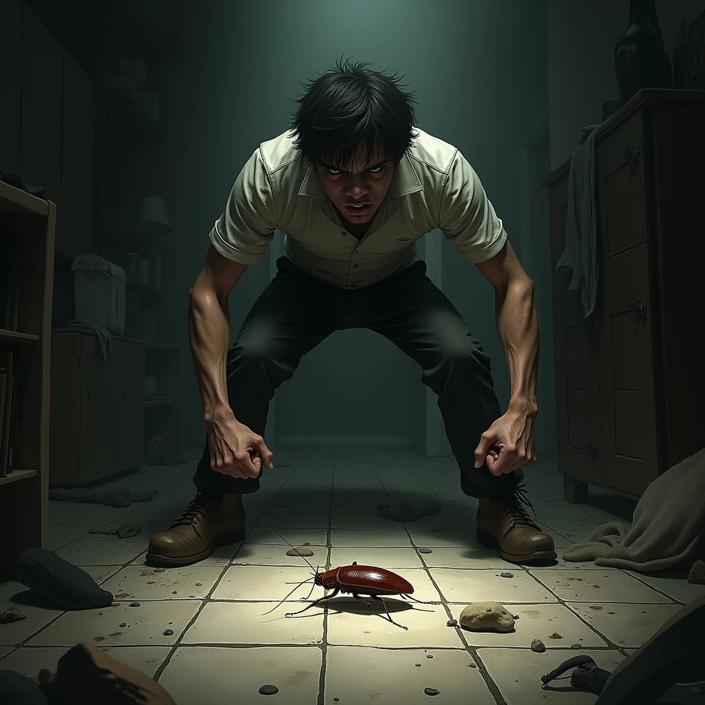 Luff killing a cockroach 