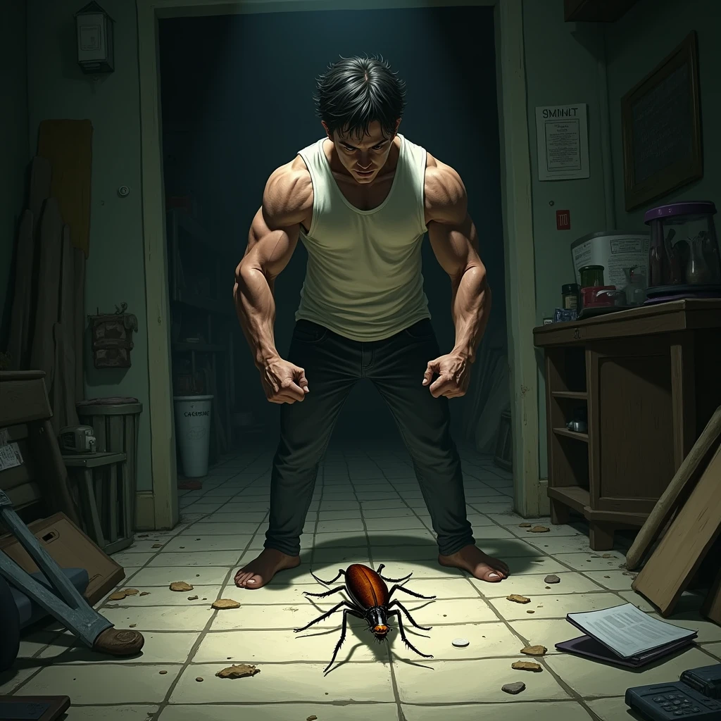 Luff killing a cockroach
