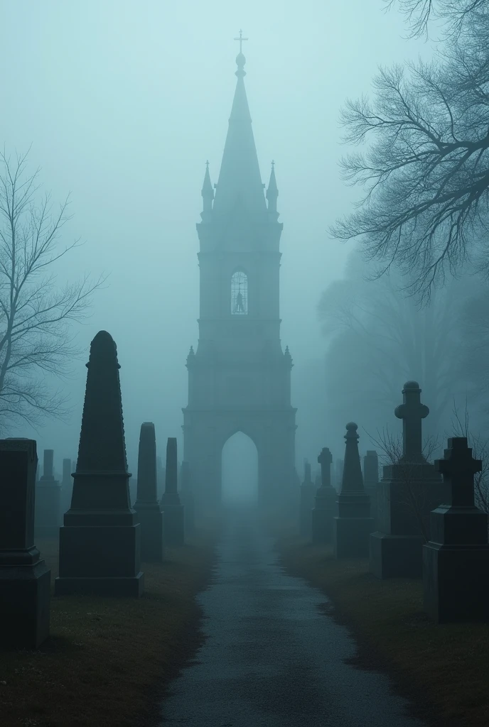 fund:A cemetery surrounded by fog.