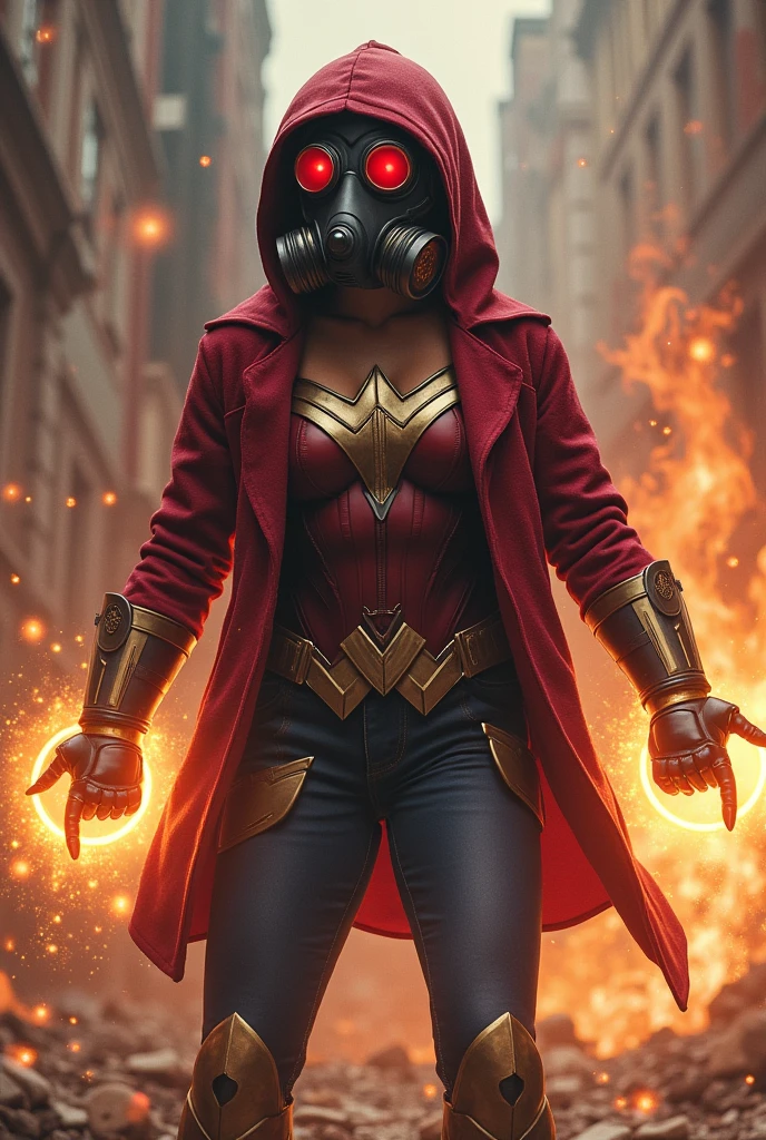 ??? Star-lord with red hoodie, headphones, star-lord helmet, gas helmet, covered mouth, round red eyes, Red eyes, magic rings in the hands and rocket boots, Vs, wonder woman, big breasts, Fighting, power, fiction, full body, 2 persons, magic lasso, hight, fall, fire in boots, poweful spells, realistic, helmet, mask, punch, gun, flying in the sky, love, passion, kissing, Romance
