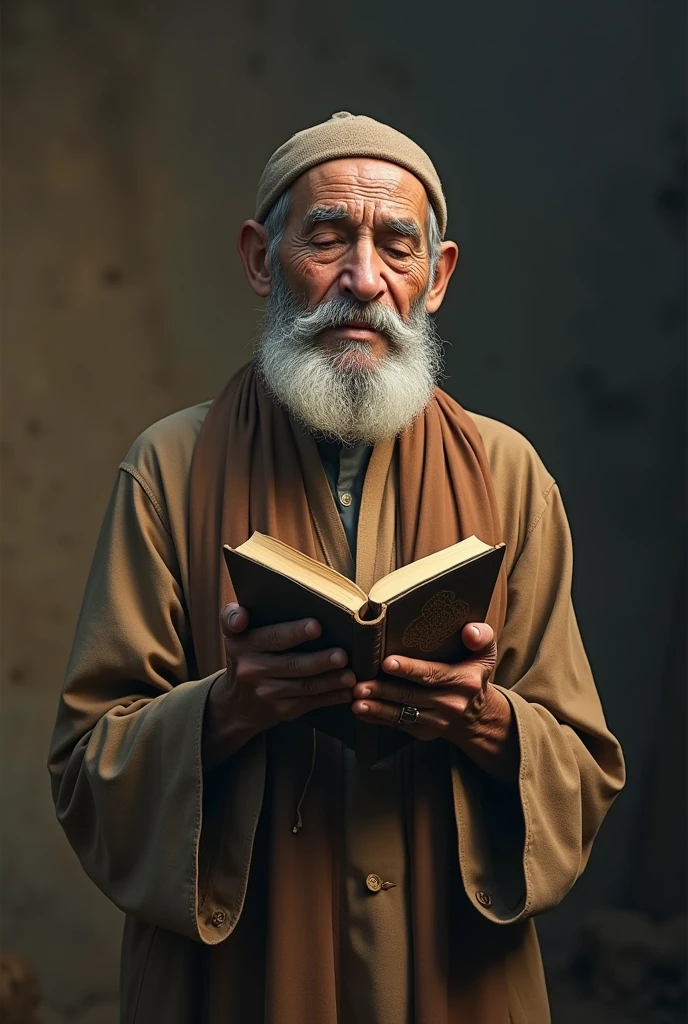 A poor man is raising both his hands and asking Allah for medicine by lifting the Holy Quran boy  sad man  old man 