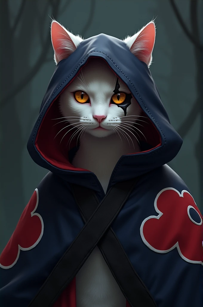 A cat with a scar wear akatsuki dress and sharp eyes