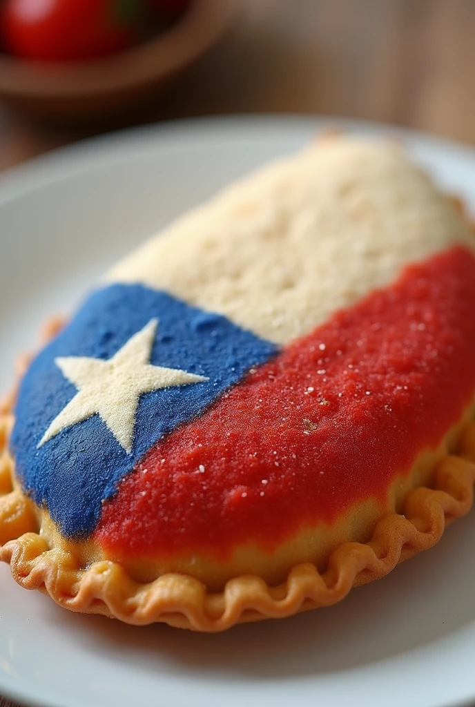 generates an image of a fried empanada with the chile flag,