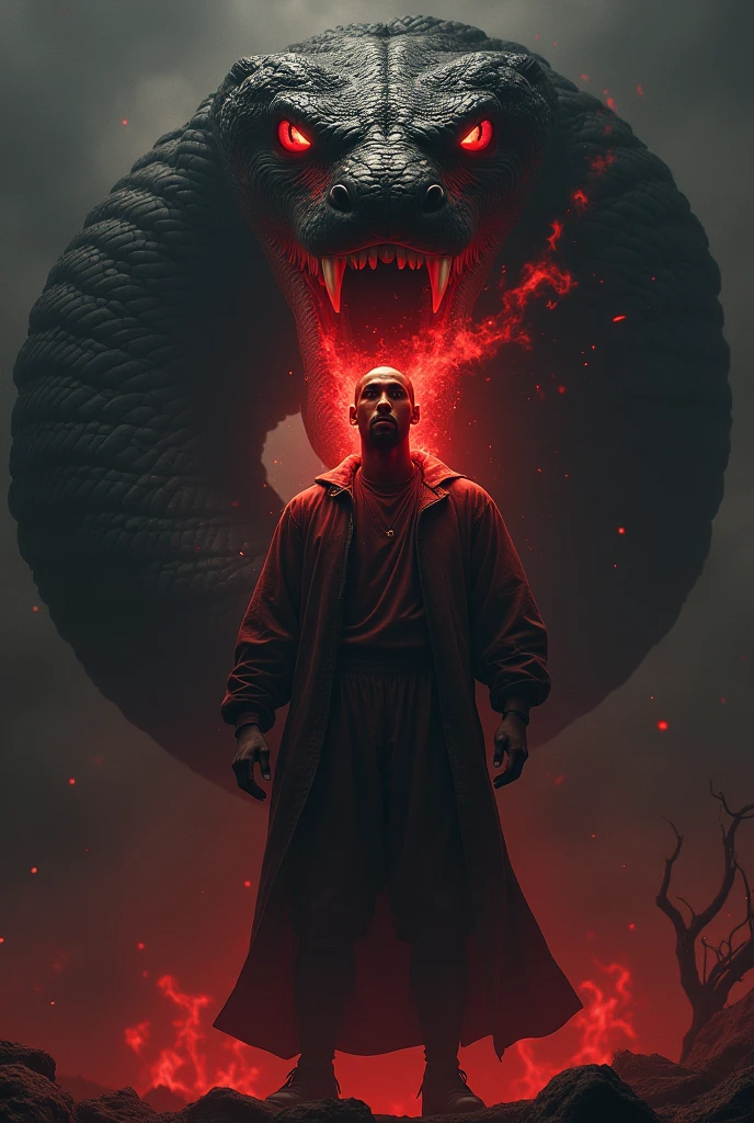 I need a picture of Kobe Bryant with red fire coming out of his eyes with a giant black snake