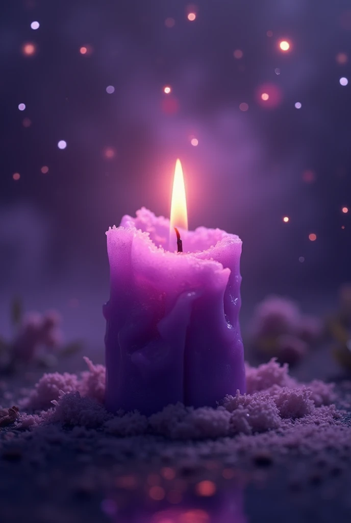 Purple Candle、The background is sparkly and blurry.。