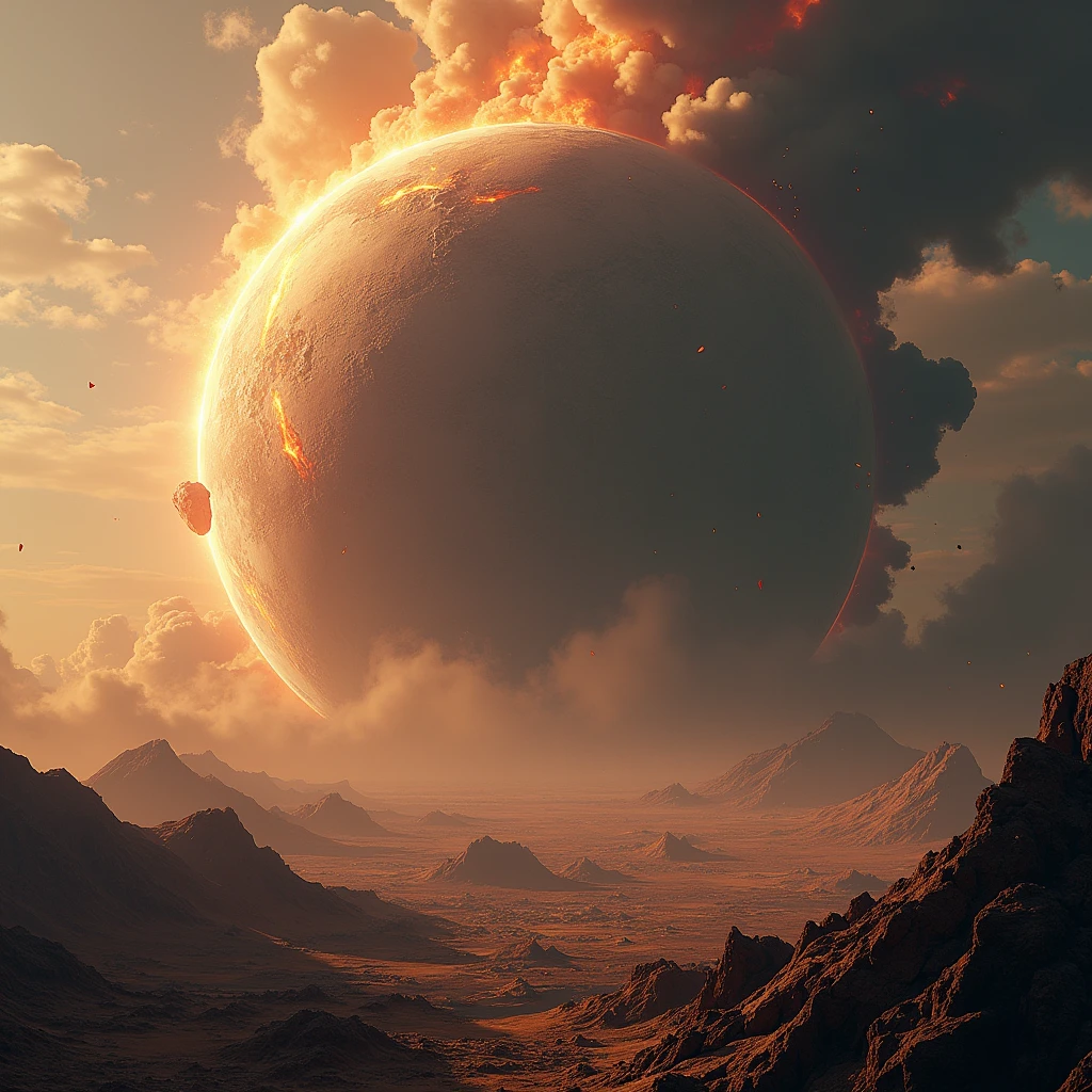 Thais csrla falling to the ground and opening a crater on the planet