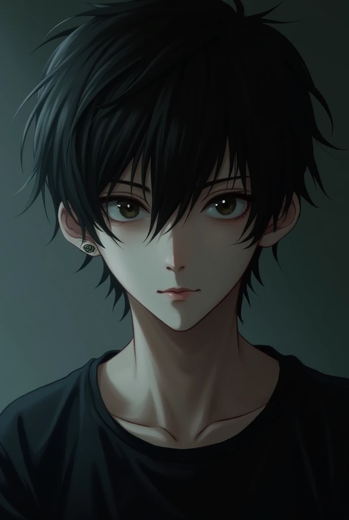 Here is a brief description of the character.:
"Serious 2 young man, tall and thin, with black hair and dark eyes that shine brightly. He wears a black T-shirt and looks ahead with an enigmatic expression., as if he was lost in his thoughts. His face is pale and angular., with defined features that give him an air of mystery and authority, book character that you are looking at more closely