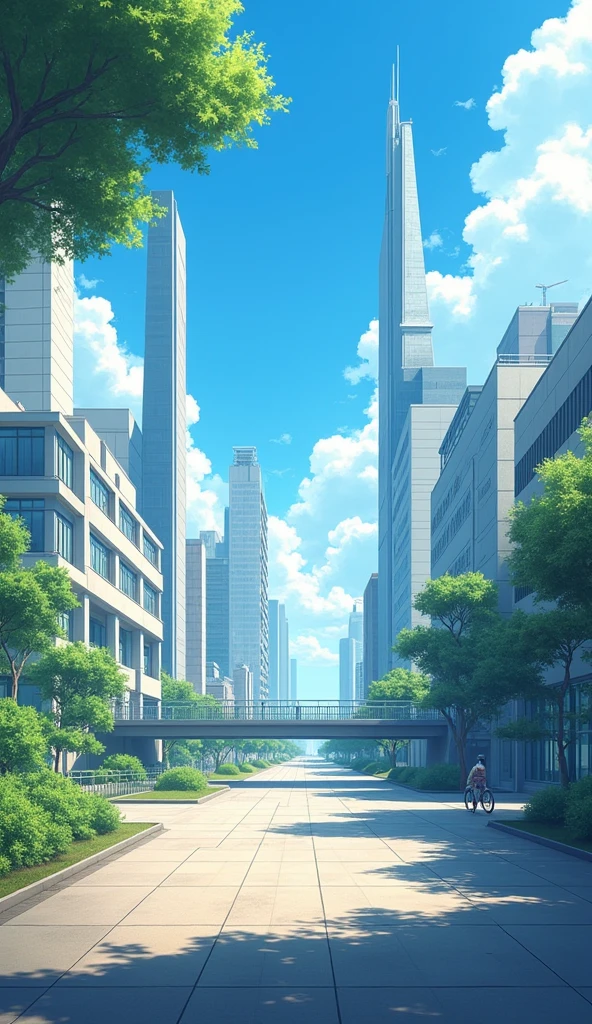 landscape, summer, sun, Tokyo, building, uninhabited, nobody, hot weather, blue sky, HD detail, ultra detail, film, hyperrealism, soft light, deep focus bokeh, ray tracing, gwise on pixiv art station, Makoto Shinkai, art germ
