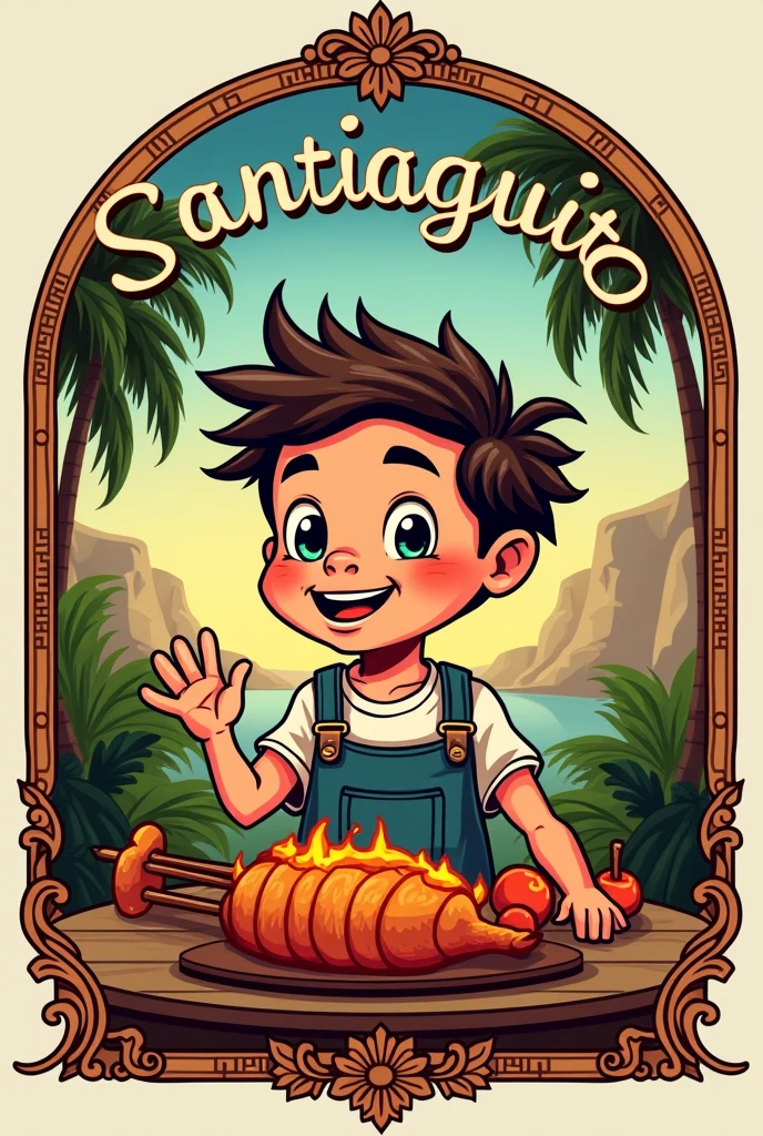 Create a logo for the food Lechón a la cruz with the name SANTIAGUITO 
