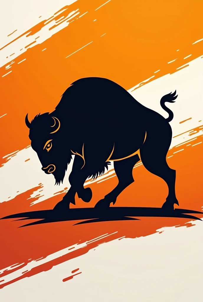 a logo with bison animal in black color, similar to rebull art with rebull art background in orange and white colors