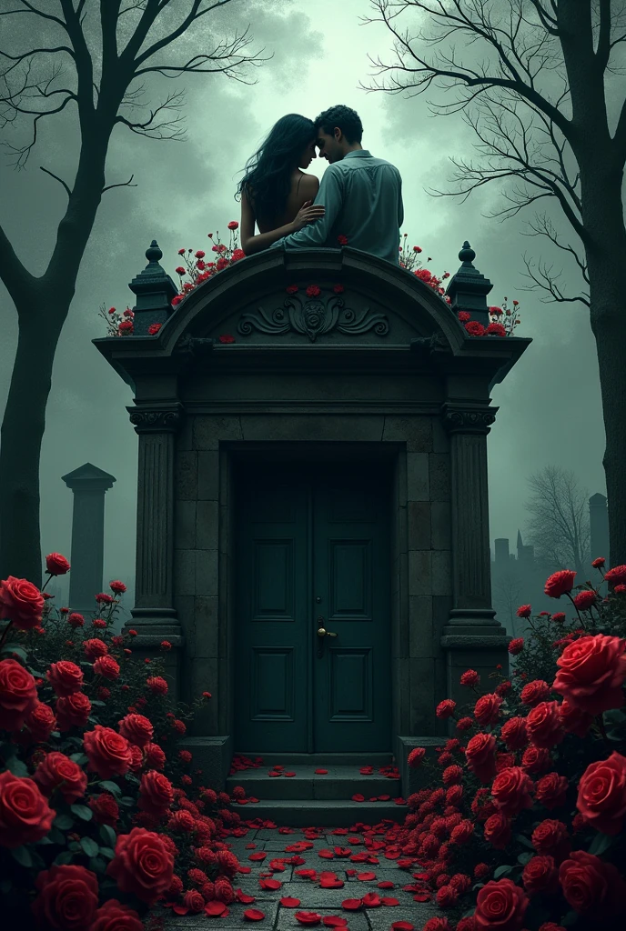 Couple dies on top of a tomb in a cemetery full of roses