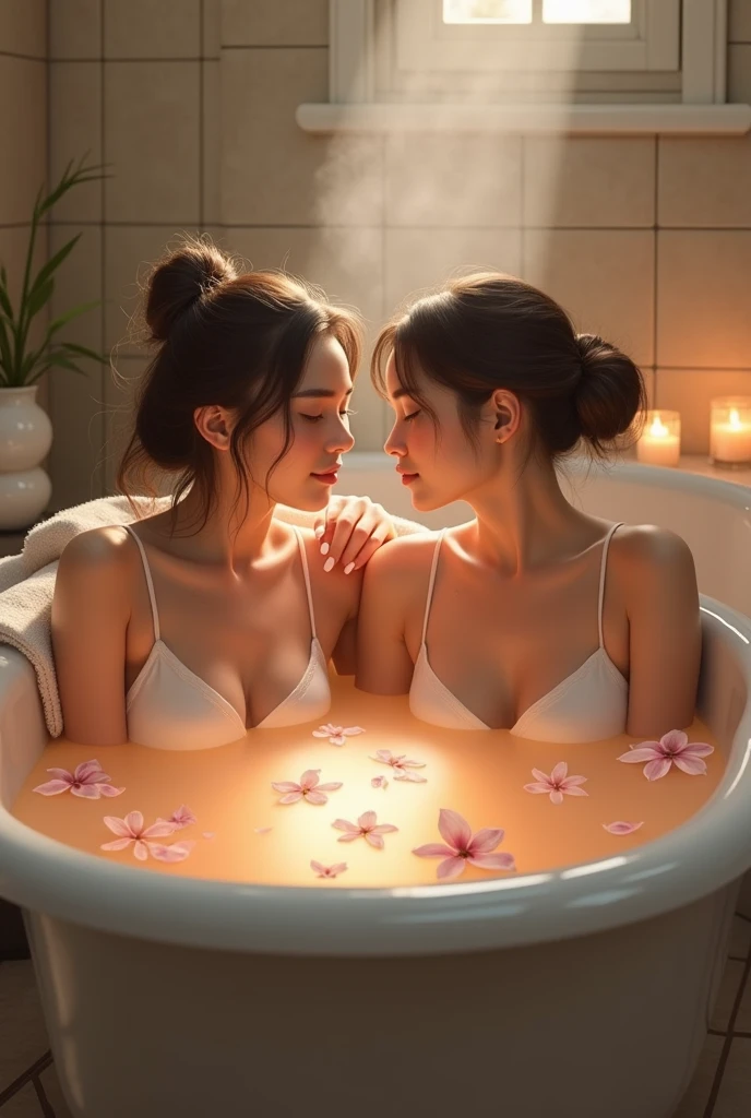 Two girls taking a bath together