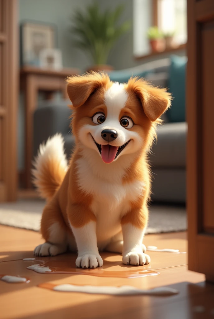 Create for me a picture of a dog peeing in the wrong place