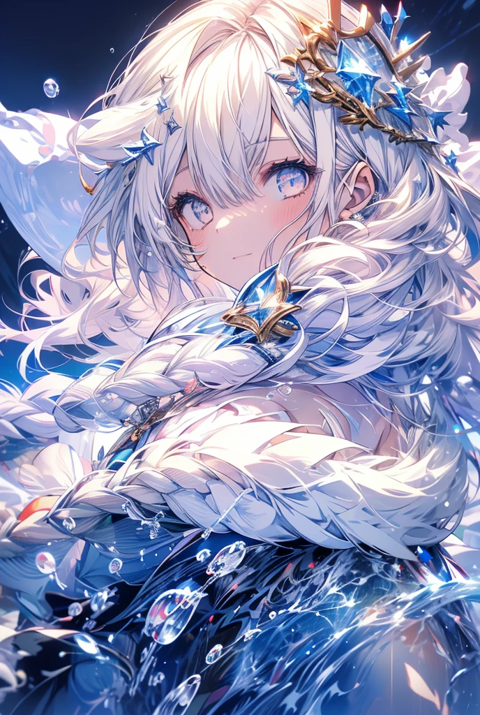 One girl, High-resolution model, White Hair,Golden Eyes,water droplets,Starlight,Sailor suit,