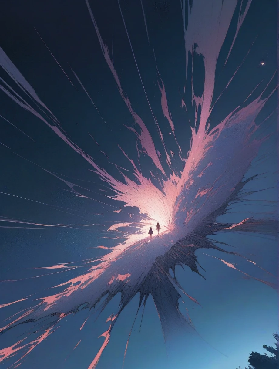 score_9, score_8_up, score_7_up, score_anime, masterpiece, top quality, delicate illustration, sharp lines, sharp focus, BREAK, a traveling girl wandering in the endless night world, the girl wears a hood and has a lot of stuff in her backpack, night , fantastic landscape, beautiful scenery, harmony with nature, spectacular view, space city, (((torn clothes))), (((torn hood))),shorts,boots