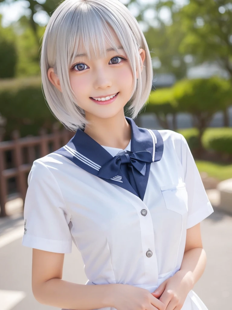 NSFW,(A portrait of a young girl in school uniform:1.5), with a bright expression, glowing white skin, glossy face, shimmering cheek gloss, small face,(best looks:1.5),very beautiful glossy hair, (ultra short hair:2.0),(shiny white hair eyebrows:1.5),shimmering clear alluring bright large pale blue eyes,downturned eyes,charming eyes,balanced eyes,eyeliner,(a very beautiful lovely cute girl,charming smile,perfect bust:1.25),masterpiece,photorealistic, 8k, high quality, masterpiece,realistic portrait,high resolution fix,(Ecstasy,Orgasm face,sexual climax:1.5),(cum on face:1.75)