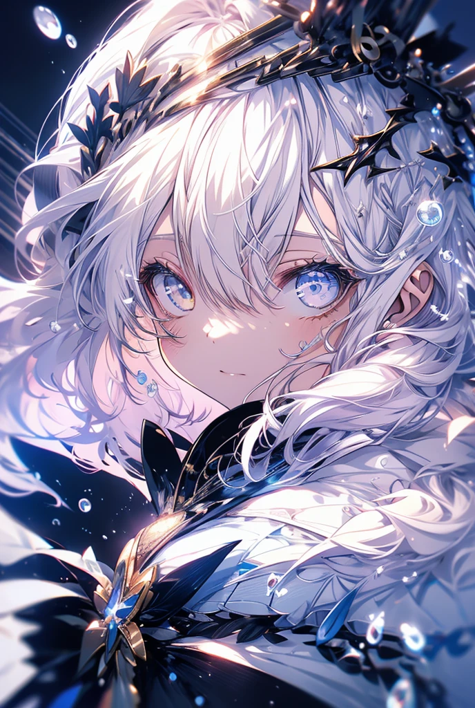 One girl, High-resolution model, White Hair,Golden Eyes,water droplets,Starlight,Sailor suit,