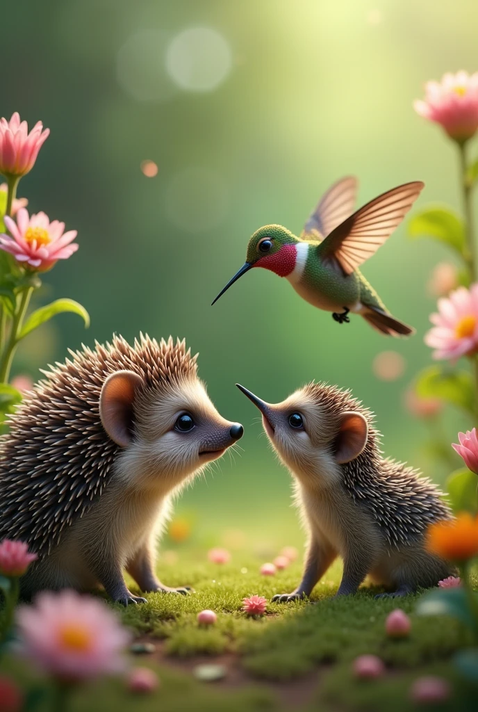 Hedgehog and Hummingbird seeing face to face