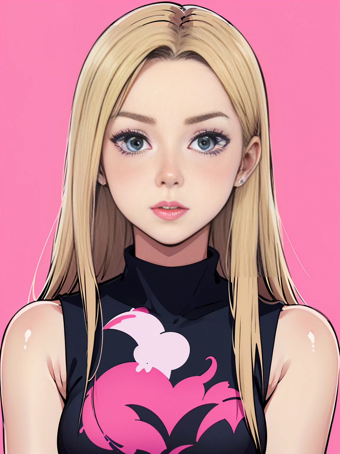 
a woman with long blondhair and a pink background, a character portrait, a screenshot, by Lü Ji, imvu, flat icon, artstyle : ilya kuvshinov, black anime manga girl, on amino