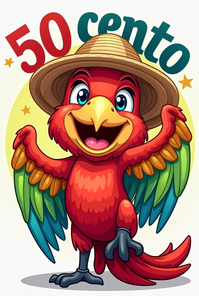 Cartoon Design for a 50 Centavo Coin from Honduras Obverse:
Main character:
figure: A colorful parrot, like the red-headed parrot (Festive Amazon), with bright red feathers, green and blue.
Expression: The parrot is smiling widely, with big, happy eyes.
sombrero: He wears a typical Honduran hat, like a palm hat.
Text:
above: “Republic of Honduras” in a friendly font curved around the edge.
below: “50 Cents” in a large, clear font, with numbers in cartoon style.
